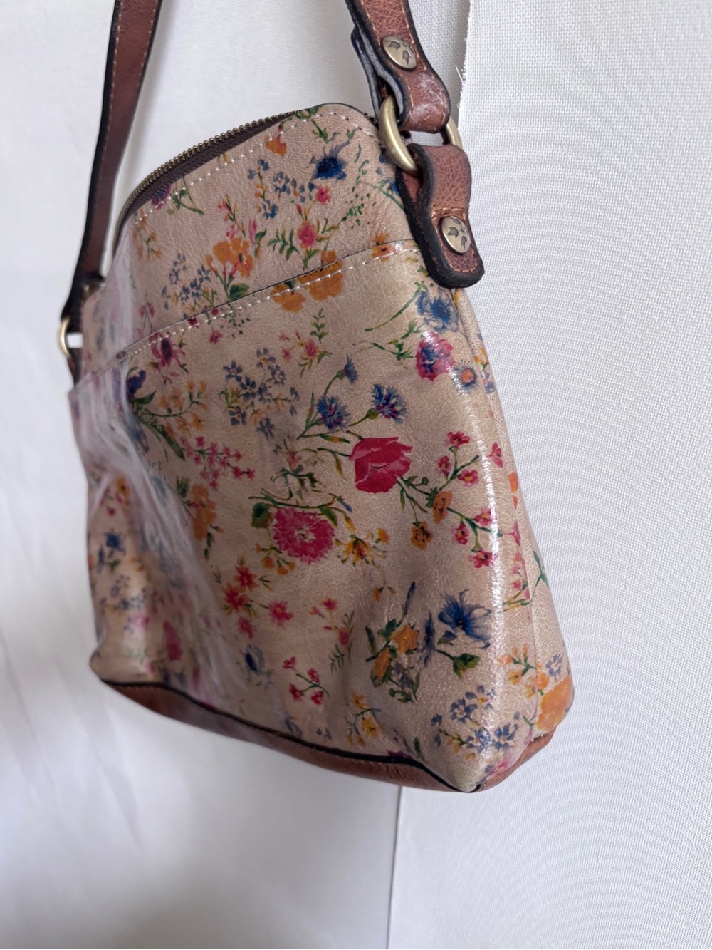 Patricia Nash Crossbody Leather Purse prairie rose beige with floral - Picture 5 of 13